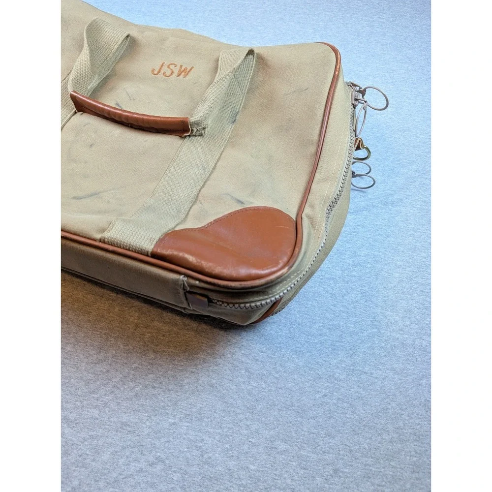Vintage Lands' End Canvas Leather Trim Garment Bag Suiter Carry On Khaki Tan USA